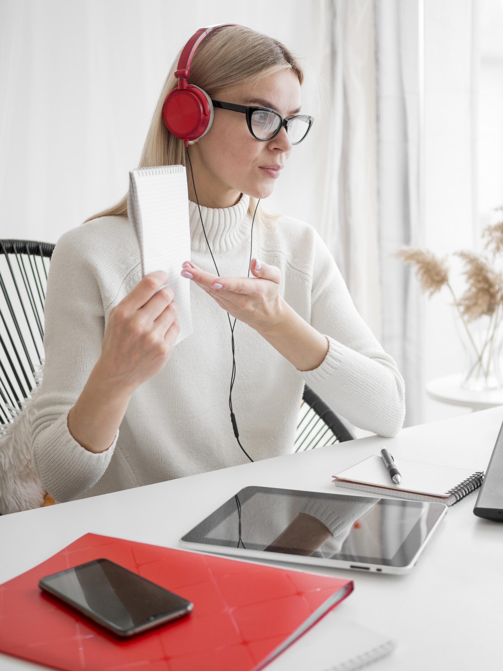 online remote courses student showing her notes